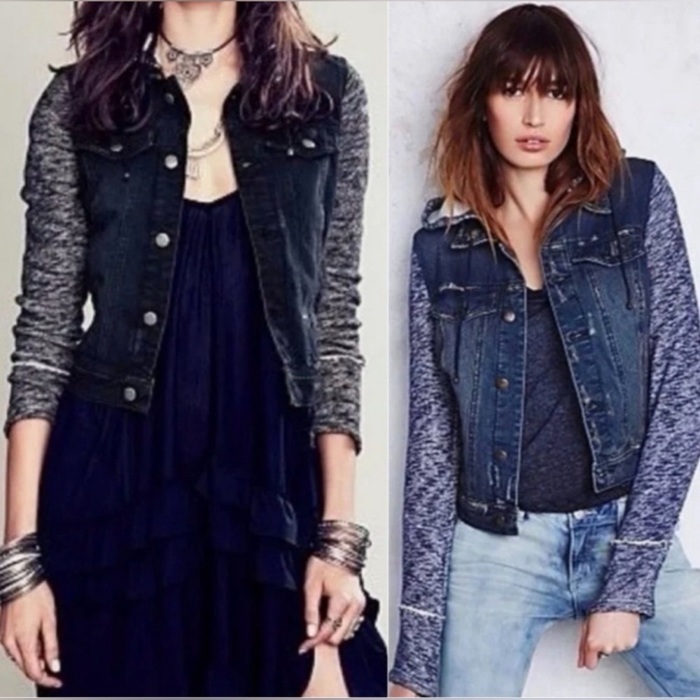 Free People Denim and Gray Jean Jacket
